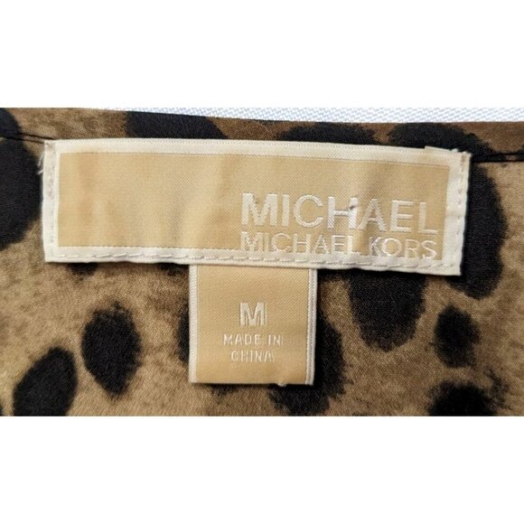 MICHAEL Michael Kors Tan Leopard Print Loose Drop Sleeve Blouse w/Tassels Size M - Picture 3 of 8